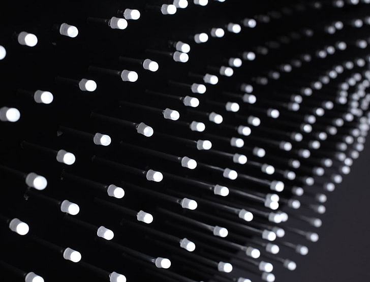 black and white polka dot textile, photography, LEDs, macro, electronics
