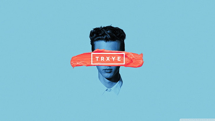 Trxye poster, music, simple background, digital art, blue, colored background