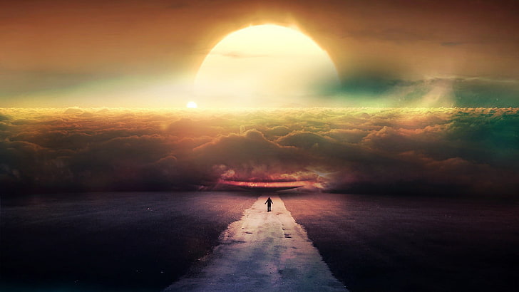 person standing during golden hour, landscape, Sun, sky, cloud - sky