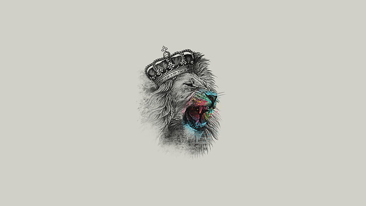 lion with crown sketch, fantasy art, king, animal, illustration, HD wallpaper