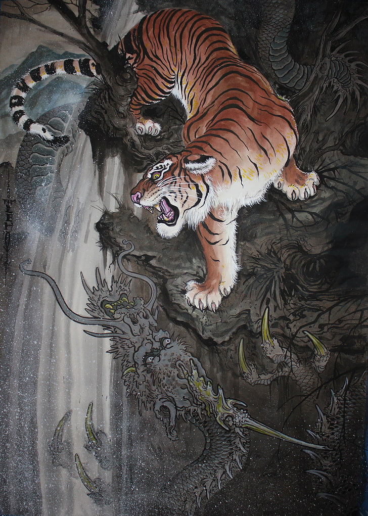 HD wallpaper: tiger, dragon, tim lehi, tattoo, art and craft,  representation | Wallpaper Flare