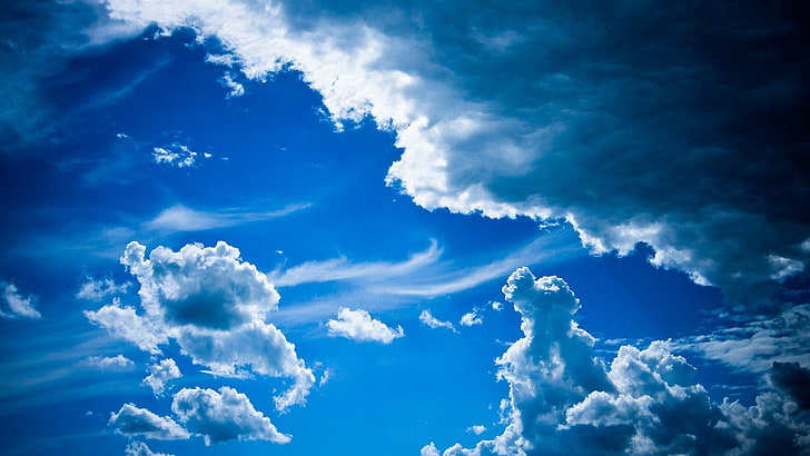 blue sky, nature, clouds, cloud - sky, beauty in nature, low angle view, HD wallpaper