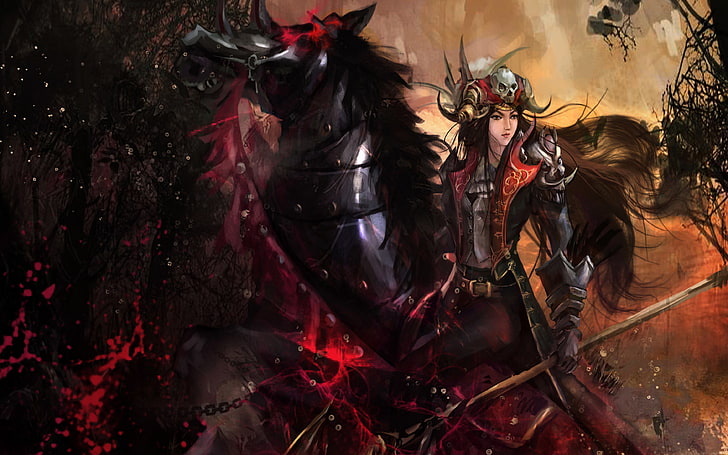 horse, skull, Girl, horns, HD wallpaper