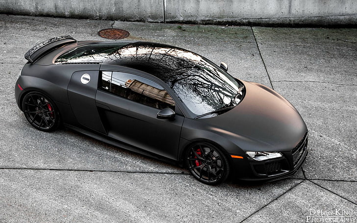 black coupe, car, Audi R8, matte black, motor vehicle, transportation, HD wallpaper