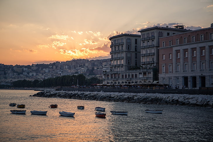 Italy, sunset, shore, coast, Napoli