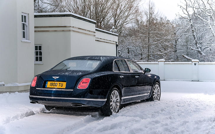 Bentley Luxury Sedan, mulsanne, auto, snow, winter, blue, HD wallpaper