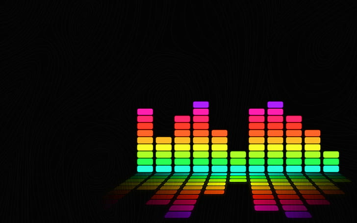 music dj audio spectrum, multi colored, indoors, black background