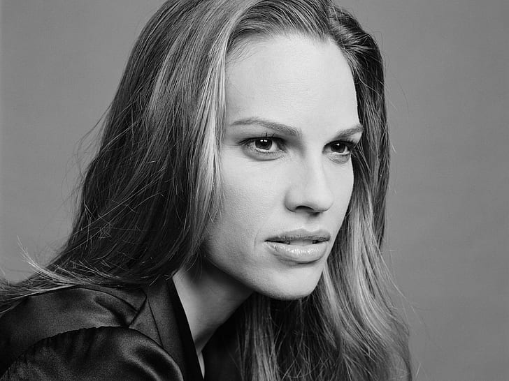 Hilary Swank Black and White, cute, star, actress, HD wallpaper