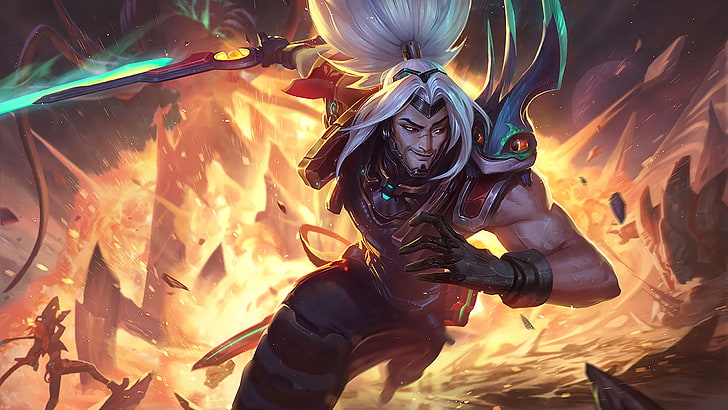 League of Legends, Yasuo, real people, one person, fire, holding, HD wallpaper