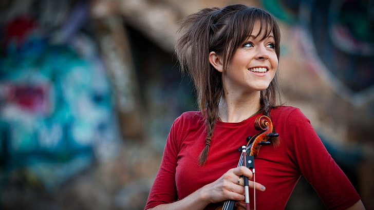 women, violonist, Lindsey Stirling, one person, hair, happiness, HD wallpaper