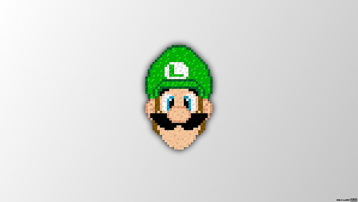 Luigi logo, pixel art, Super Mario, Trixel, pixels, video games