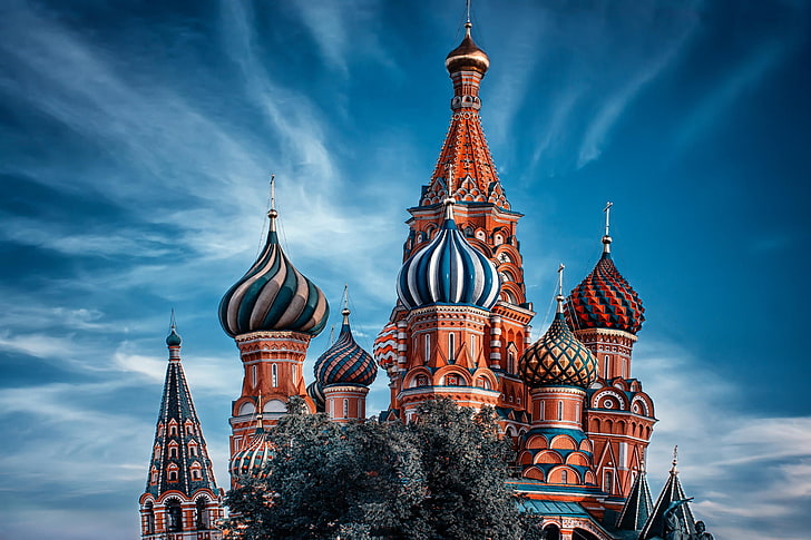 St. Basil, Moscow, Russia, the sky, clouds, temple, St. Basil's Cathedral, HD wallpaper