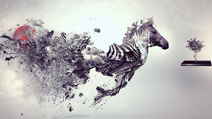 zebra art painting, artwork, digital art, zebras, running, simple background