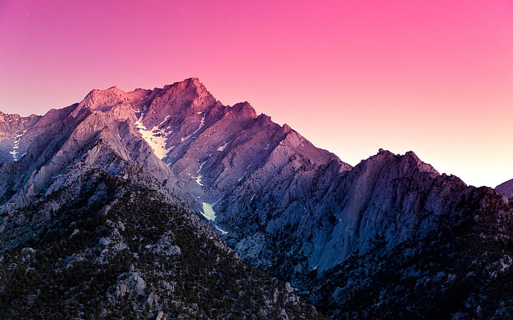 Alabama Hills, California, USA, mountain, snow, sunset, purple, HD wallpaper