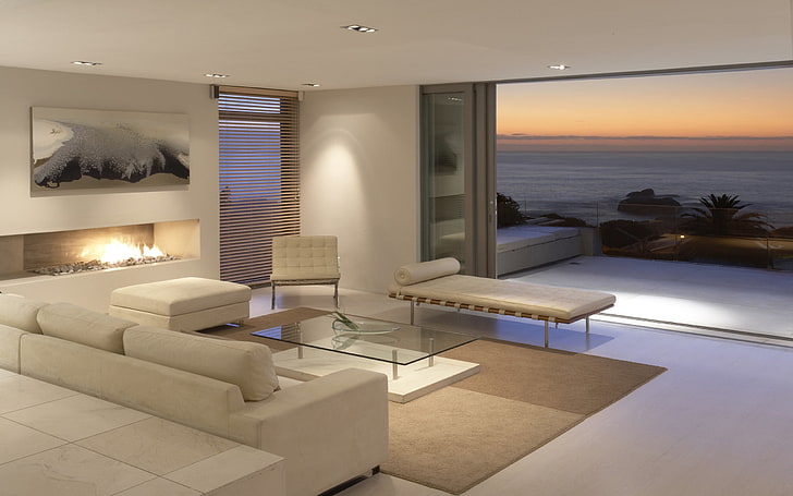 white living room furniture set, modern interior, comfort, luxury, HD wallpaper