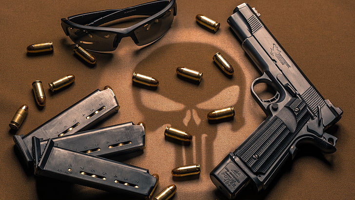 gun, weapons, Glasses, custom, M1911, Night Hawk, M1911 pistol, HD wallpaper