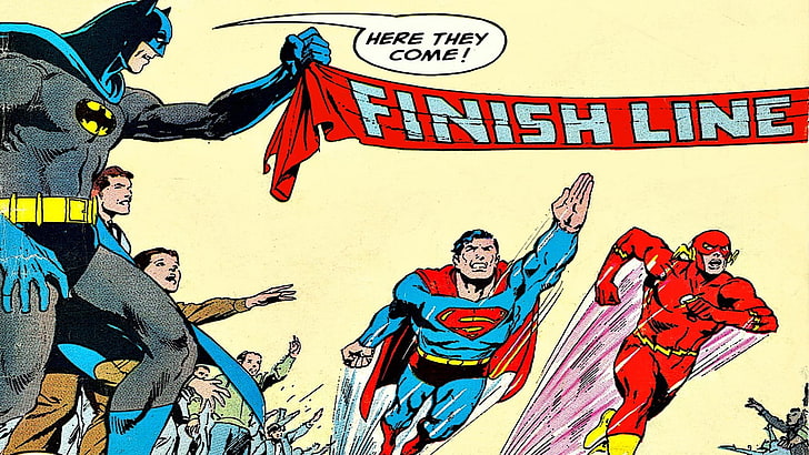 Superman vs The Flash race comic illustration, DC Comics, Batman