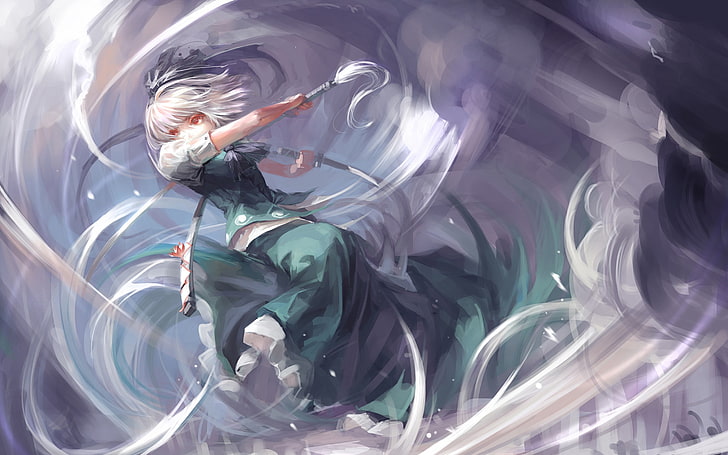 white haired female anime character digital wallpaper, Touhou