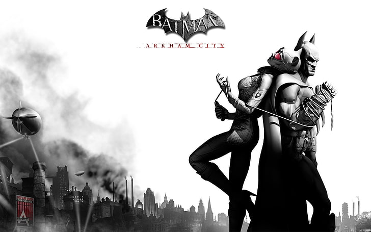 Batman Arkman City wallpaper, Black and white, Arkham City, people, HD wallpaper