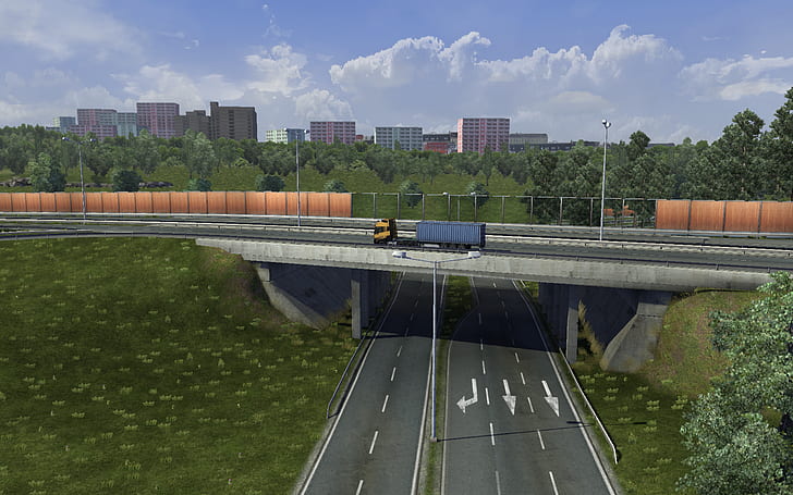 video games, Euro Truck Simulator 2, trucks, highway, screen shot