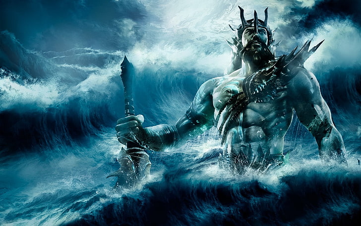 Poseidon illustration, Fantasy, motion, adult, headwear, military, HD wallpaper