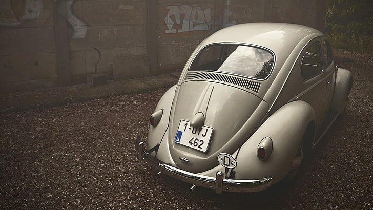 grey Volkswagen Beetle car, vintage, Oldtimer, Belgium, vehicle