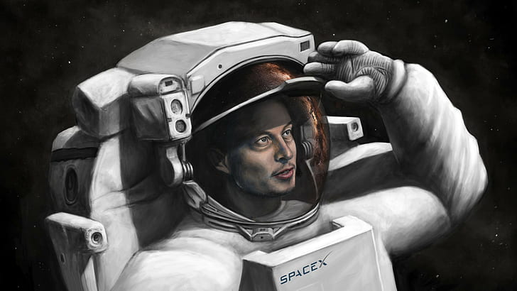 astronaut elon musk artwork spacex, one person, portrait, headshot, HD wallpaper