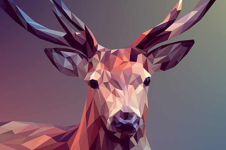 Abstract, Facets, Animal, Deer, Digital Art, Low Poly, Polygon, HD wallpaper
