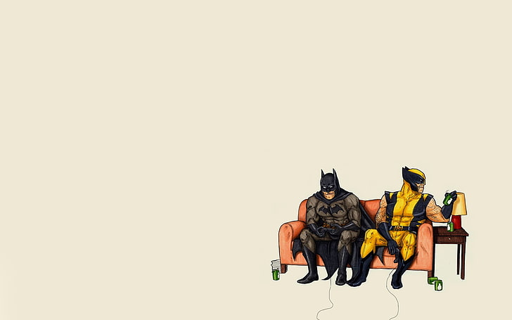 Batman and Wolverine wallpaper, video games, minimalism, copy space