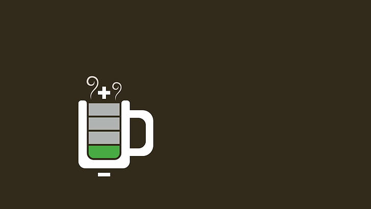 Coffee Power HD, battery charging icon, beverage, brown, caffeÃ¯ne