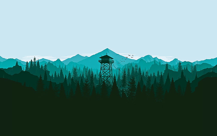 black tower illustration, trees, Firewatch, sky, mountain, beauty in nature