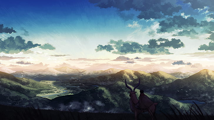 landscape, Studio Ghibli, Ashitaka, Yakuru, anime, Princess Mononoke, HD wallpaper