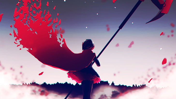 red cape illustration, anime, RWBY, Ruby Rose (character), one person