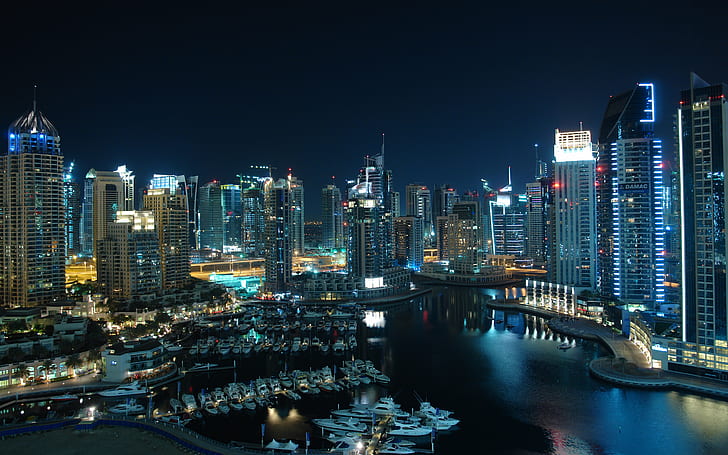 Amazing Dubai Marina, grey and black city buildings, HD wallpaper