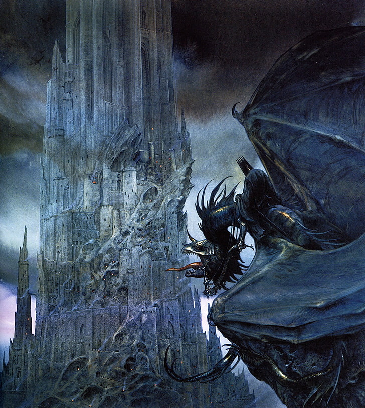 The Lord of the Rings black dragon illustration, Nazgûl, Black Tower