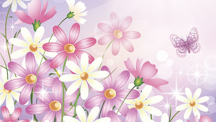 More Spring Wildflowers, gerberas, pastel, lavender, butterfly, HD wallpaper