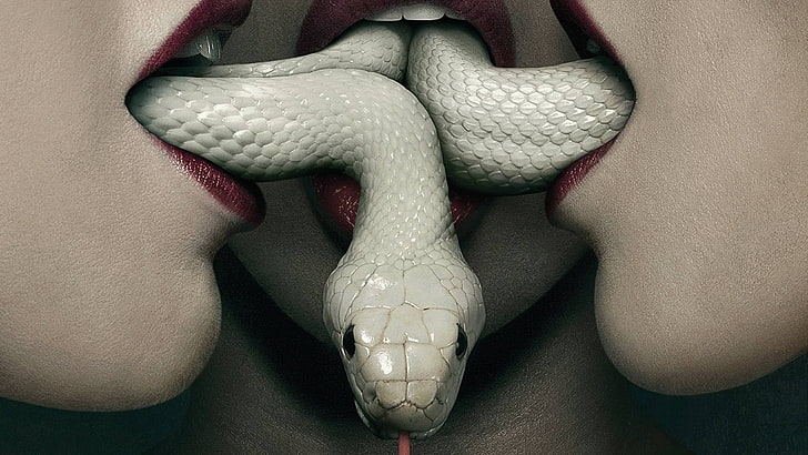 snake, mouths, albino, American Horror Story, women