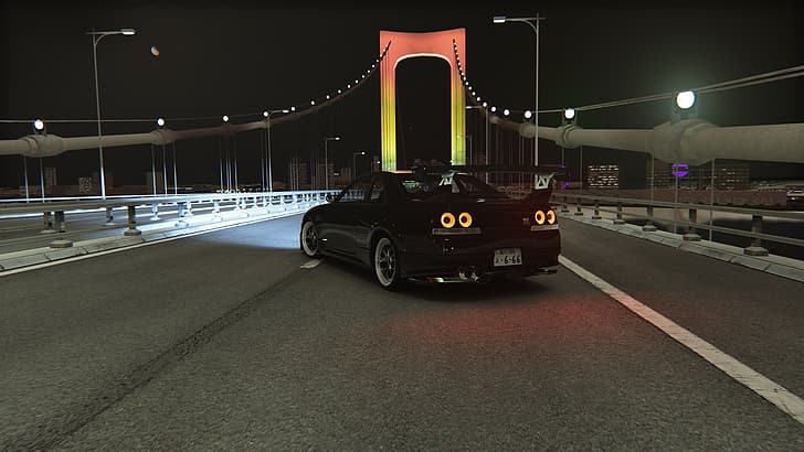 Nissan GTR, Nissan GTR R33, night, Japan, JDM, Japanese cars, HD wallpaper