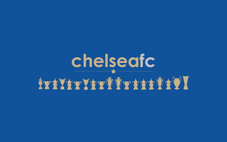brown text overlay, Chelsea FC, blue background, soccer, digital art, HD wallpaper
