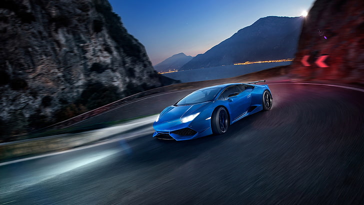 blue sports car, vehicle, Lamborghini, Italian Supercars, speed, HD wallpaper
