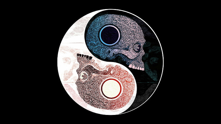 yin-yang skull illustration, pattern, symbol, Yin Yang, isolated, HD wallpaper