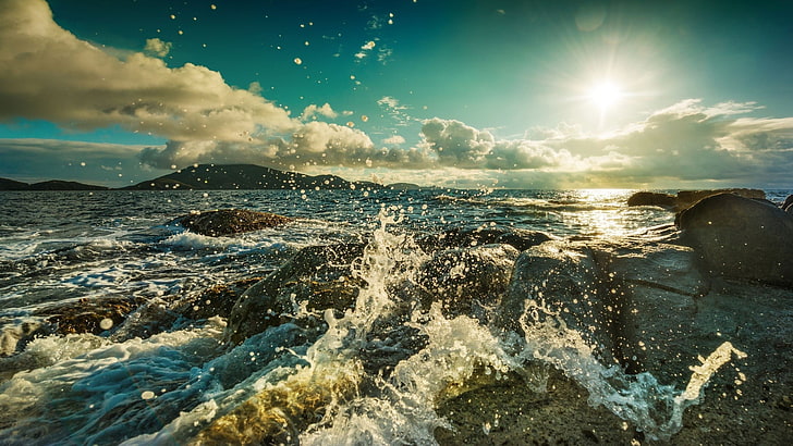 sea, flares, sky, nature, water, cloud - sky, beauty in nature