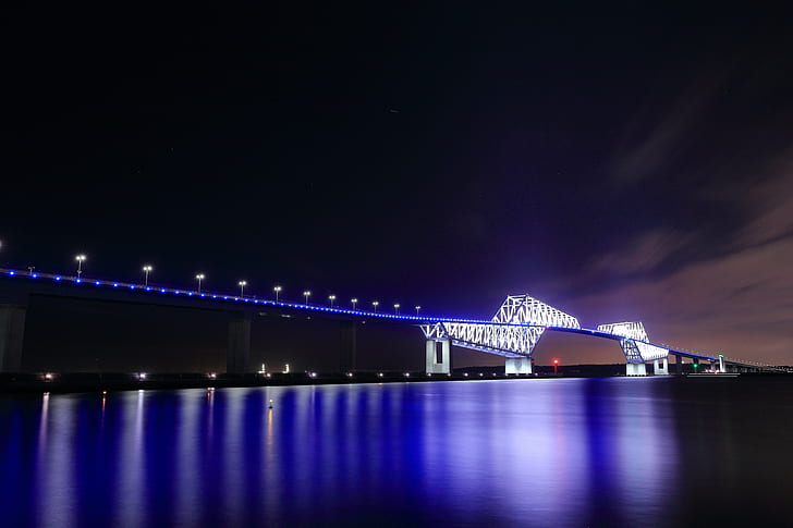 photography of a lightened bridge in nighttime, tokyo, tokyo, HD wallpaper