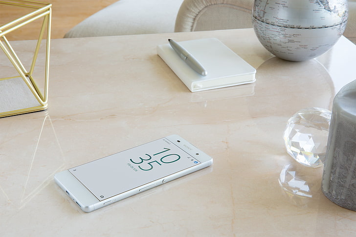 white Sony Xperia, smartphone, table, touch screen, no People, HD wallpaper
