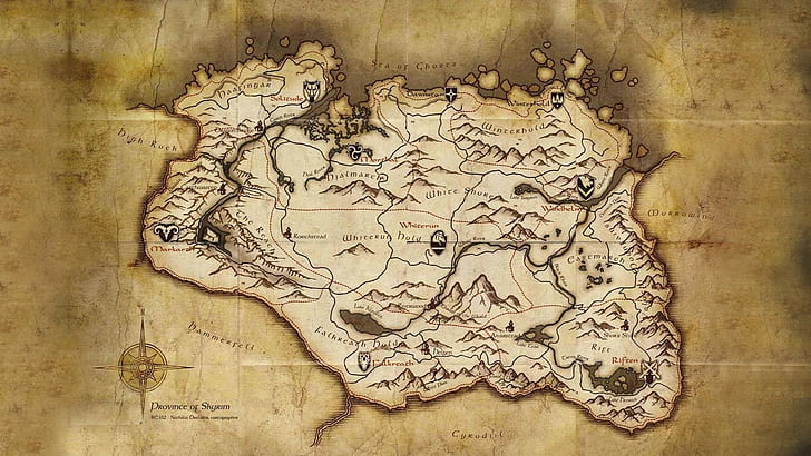 Skyrim Elder Scrolls Map HD, map chart, video games