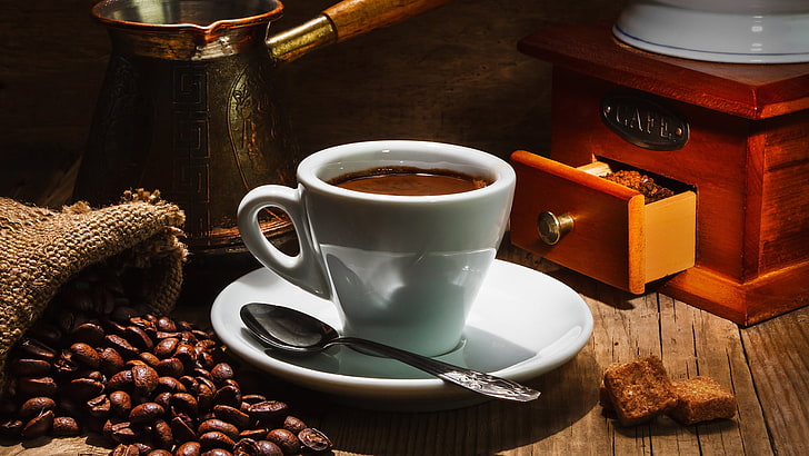 coffee, espresso, beverage, cup, cafe, drink, hot, breakfast, HD wallpaper