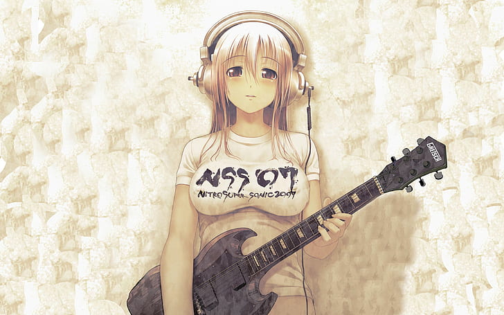 Anime Girls, Headphones, Guitar, Anime, Super Sonico