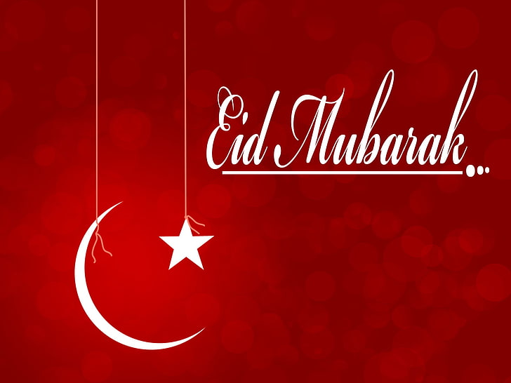 Eid Mubarak Red, crescent moon and star painting, Festivals / Holidays, HD wallpaper