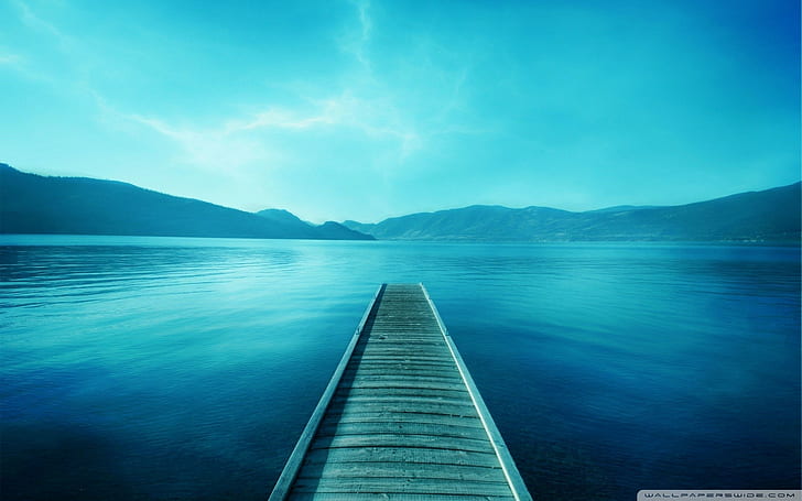 blue, photography, lake, water, pier, landscape, nature, sky