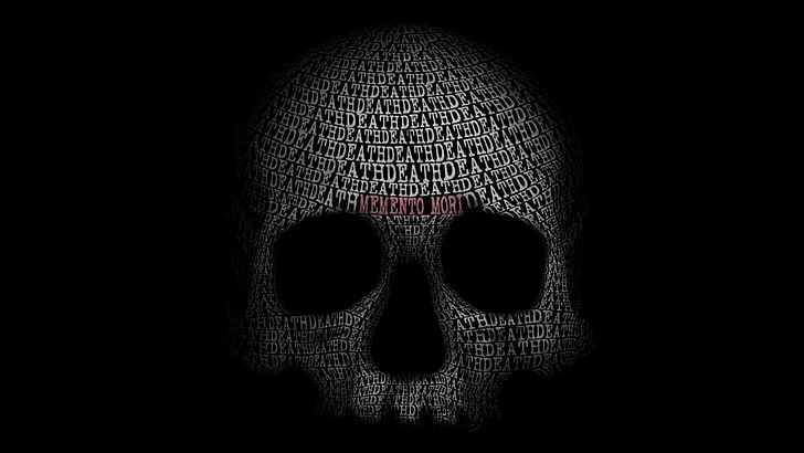 skull digital wallpaper, typography, dark, human body part, mystery, HD wallpaper
